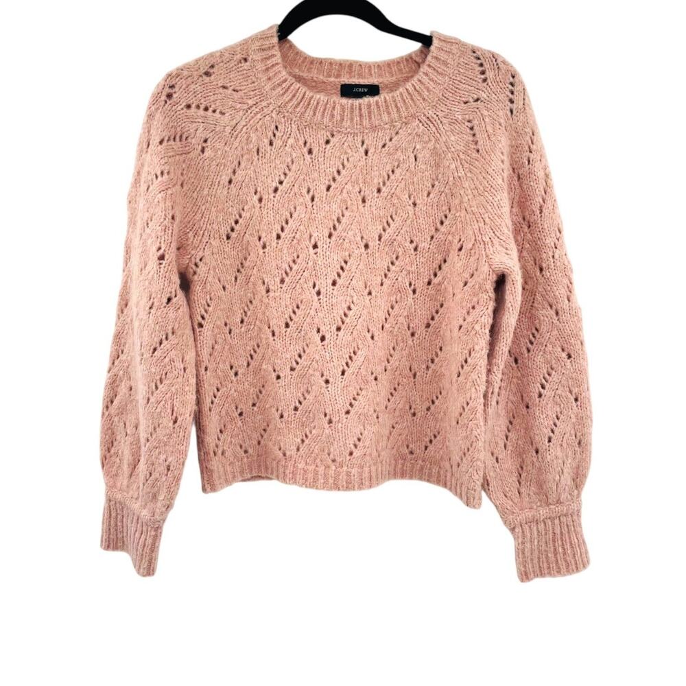 J Crew Womens Pink Pointelle Knitted Sweater Wool Acrylic Crew Neck Size XS